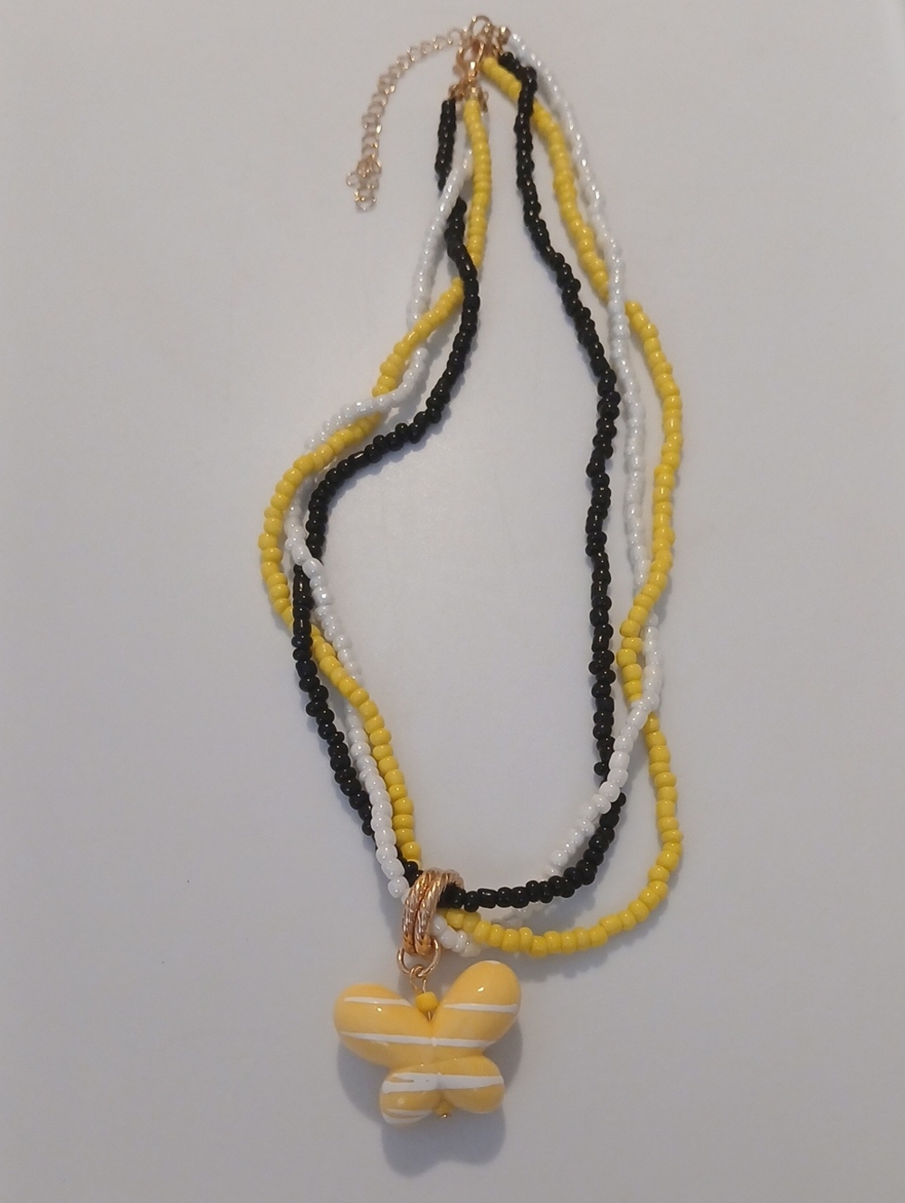 Fashion Jewelry Yellow, Black & White Beaded Butterfly Necklace